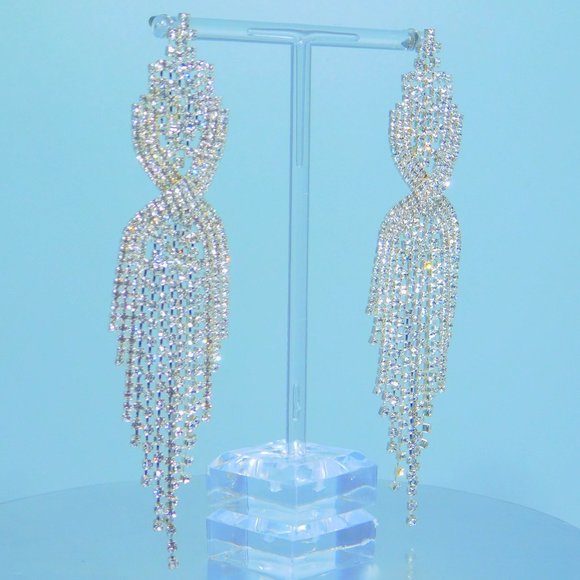 Teardrop Crystal Tassels Dangle Earrings NEW! - Picture 11 of 12